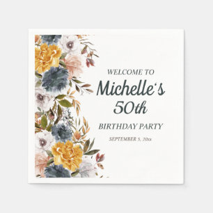Guardanapo De Papel Aniversário de 50 anos Amarelo Azul Marinho Floral
