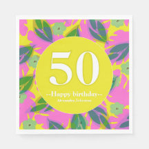 aniversário de 50 anos amarelo tropical colorido