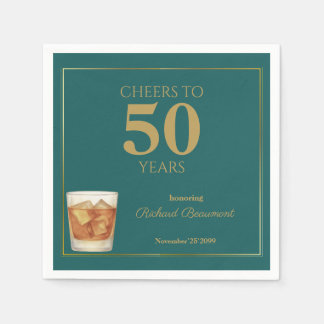 Guardanapo De Papel Aniversário de 50 anos Cheers Dourado Teal Clássic