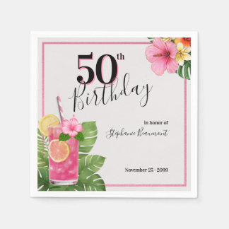 Guardanapo De Papel Aniversário de 50 anos da Mulher com Flor de Coque