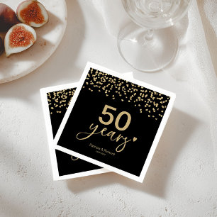 Guardanapo De Papel Aniversário de 50 Anos de Casamento Chic Preto e D