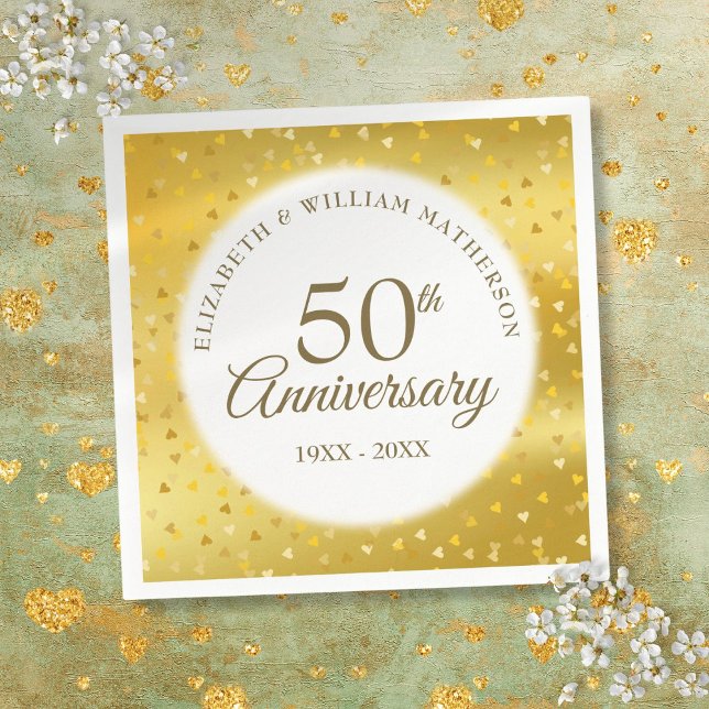 Guardanapo De Papel Aniversário de 50 anos de Casamento Confetes de Co (50th Wedding Anniversary Gold Foil Hearts Confetti Napkins)