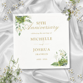 Guardanapo De Papel Aniversário de 50 anos de casamento floral verde