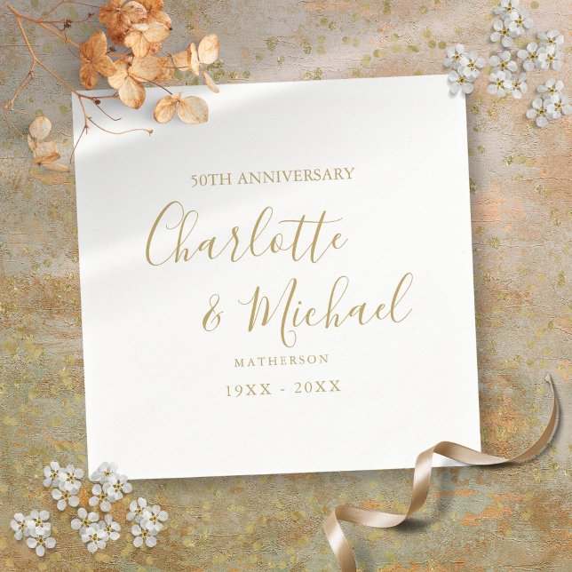 Guardanapo De Papel Aniversário de 50 anos de Casamento Golden Signatu (50th Wedding Anniversary Golden Signature Script Napkins)