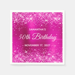 Guardanapo De Papel Aniversário de 50 anos em Brilho Rosa Quente