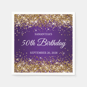 Guardanapo De Papel Aniversário de 50 anos em Dourado e Roxo Real