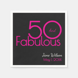 Guardanapo De Papel Aniversário de 50 anos fabuloso em rosa e preto co
