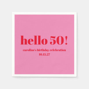 Guardanapo De Papel Aniversário de 50 anos Moderno e Ousado Rosa Verme