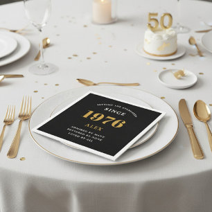 Guardanapo De Papel Aniversário de 50 anos Nome 1976 Preto Dourado Ele