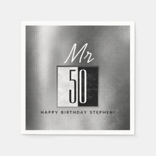 Guardanapo De Papel Aniversário de 50 anos preto e prata