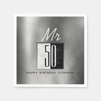 Guardanapo De Papel Aniversário de 50 anos preto e prata