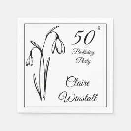 Guardanapo De Papel Aniversário de 50 anos Snowdrop Floral Preto e Bra