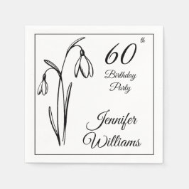 Guardanapo De Papel Aniversário de 60 anos Snowdrop Floral Preto e Bra