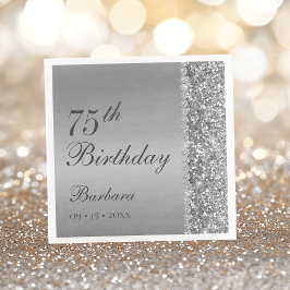 Guardanapo De Papel Aniversário de 75 anos em Prata Elegante