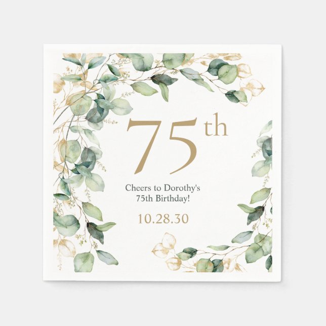 Guardanapo De Papel Aniversário de 75 anos Eucalipto (Frente)