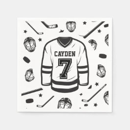 Guardanapo De Papel Aniversário de 7 anos de Hockey preto e Branco