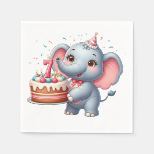 Guardanapo De Papel Aniversário de 7 anos do Elefante Fofo