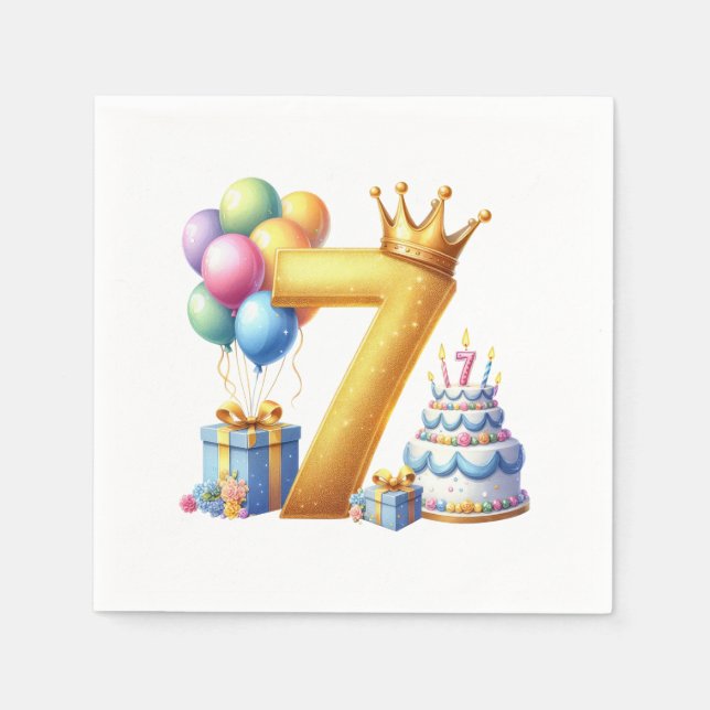 Guardanapo De Papel Aniversário de 7 anos dourado (Frente)