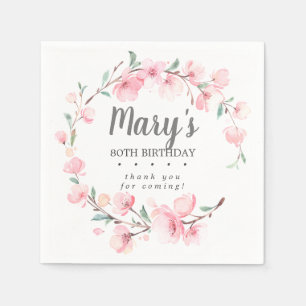 Guardanapo De Papel Aniversário De 80 Floral Rosa Obrigado