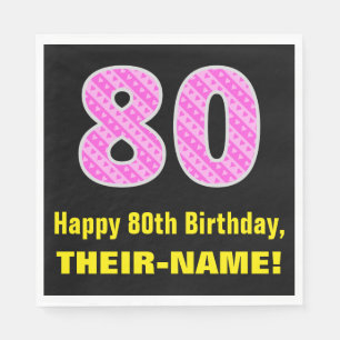 Guardanapo De Papel Aniversário de 80: Listras e Corações Rosa "80"