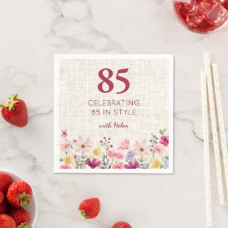 Guardanapo De Papel Aniversário de 85 anos Elegante Rosa Flor Silvestr