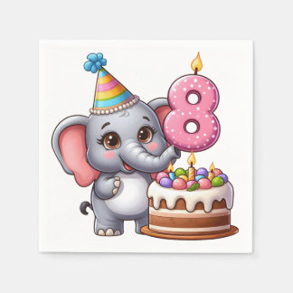 Guardanapo De Papel Aniversário de 8 anos do Elefante Fofo