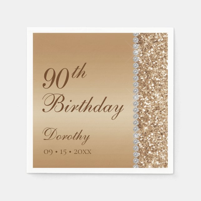 Guardanapo De Papel Aniversário de 90 anos Elegante (Frente)
