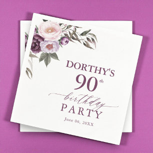Guardanapo De Papel Aniversário de 90 anos em letra cursiva floral rox