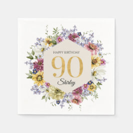 Guardanapo De Papel Aniversário de 90 anos Personalizado Wildflower