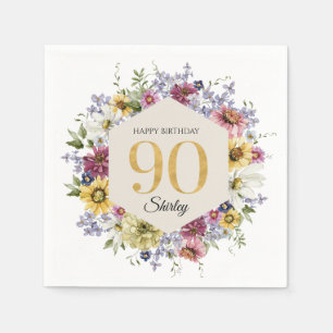 Guardanapo De Papel Aniversário de 90 anos Personalizado Wildflower