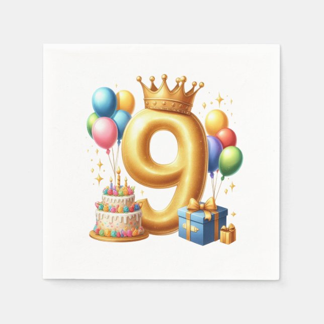 Guardanapo De Papel Aniversário de 9 anos de ouro (Frente)
