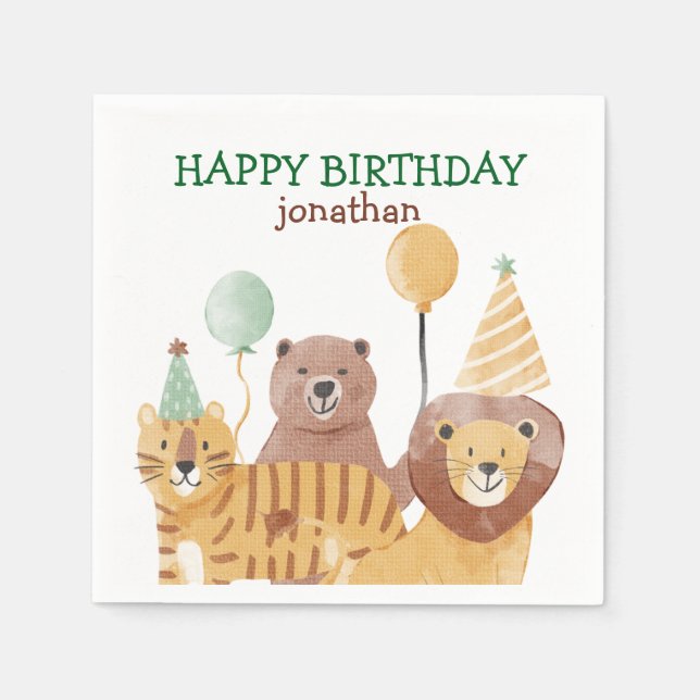 Guardanapo De Papel Aniversário de Animais Selvagens Cutes (Frente)