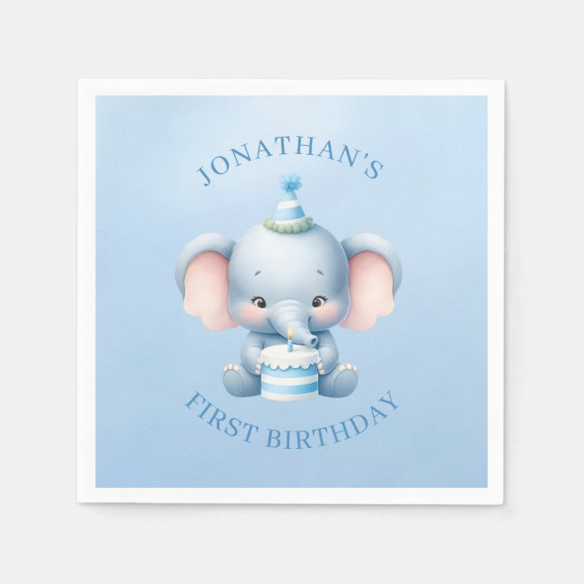 Guardanapo De Papel Aniversário de Azul-Elefante Doce (Frente)