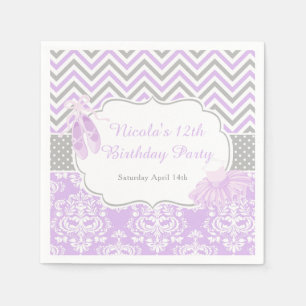 Guardanapo De Papel Aniversário de Bailarina com Chevron Roxo e Cinza