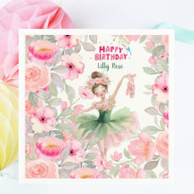 Aniversário de Bailarina Personalizado Rosa e Verd