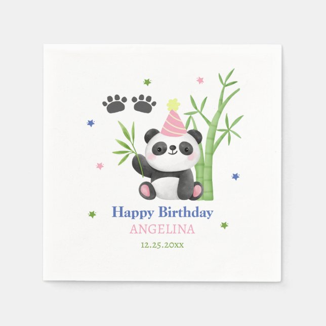 Guardanapo De Papel Aniversário de Bambu do Urso Panda Fofo  (Frente)