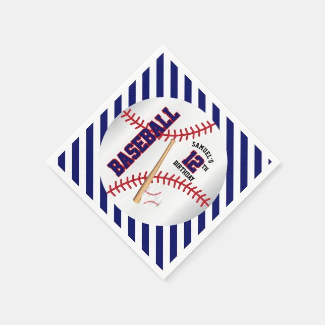 Guardanapo De Papel Aniversário de Baseball Azul e Branco | Personaliz (Canto)