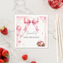Aniversário de Bebê Menina com Laço Rosa em Aquare