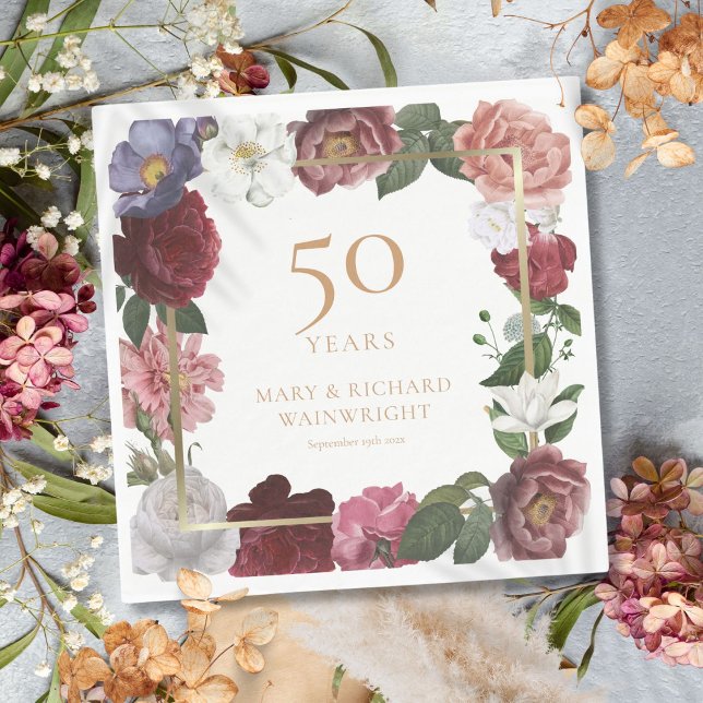 Guardanapo De Papel Aniversário de Bodas de Ouro 50º Rosa Country (50th Golden Wedding Anniversary Country Rose Napkins)
