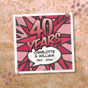 Guardanapo De Papel Aniversário de Bodas de Rubi de 40 anos em Pop Art