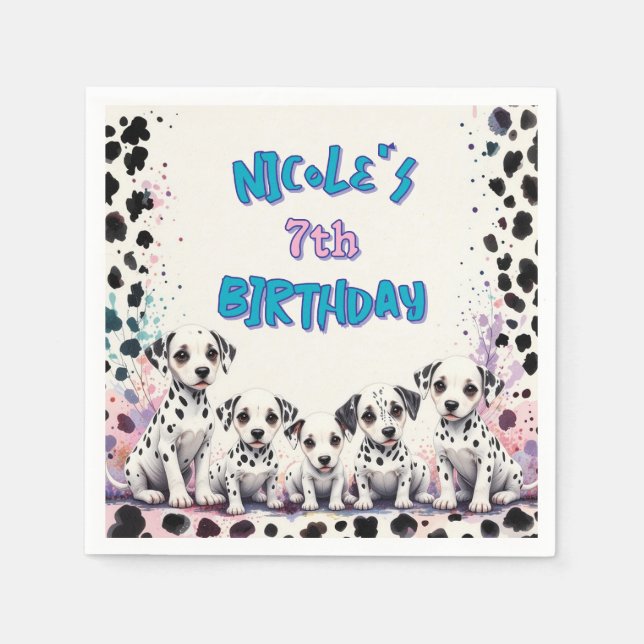 Guardanapo De Papel Aniversário de Cachorrinho Dalmatiano Encantador  (Frente)