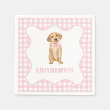 Aniversário de cachorrinho préppy com xadrez rosa
