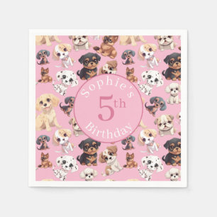 Guardanapo De Papel Aniversário de Cachorro Fofo Rosa