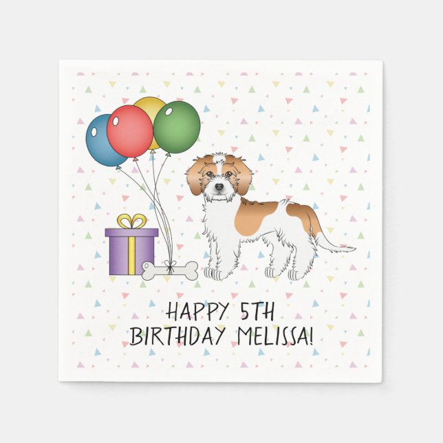 Guardanapo De Papel Aniversário de Cachorro Mini Goldendoodle Parti-Co (Frente)