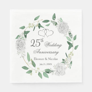 Guardanapo De Papel Aniversário de Casamento 25 de Rosas Brancas Green