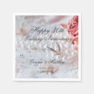Guardanapo De Papel Aniversário de casamento das pérolas das alianç