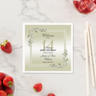 Guardanapo De Papel Aniversário de Casamento de 14 Ivory Gem & Glitter