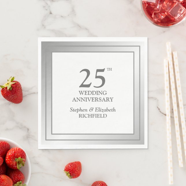 Guardanapo De Papel Aniversário de Casamento de 25 de Silver Frame (Insitu)