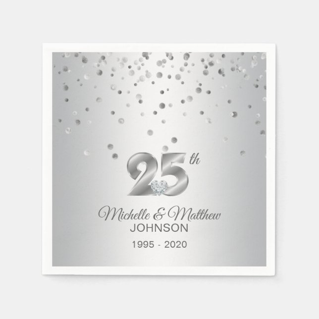 Guardanapo De Papel Aniversário de Casamento de 25 Silver Personalizad (Frente)