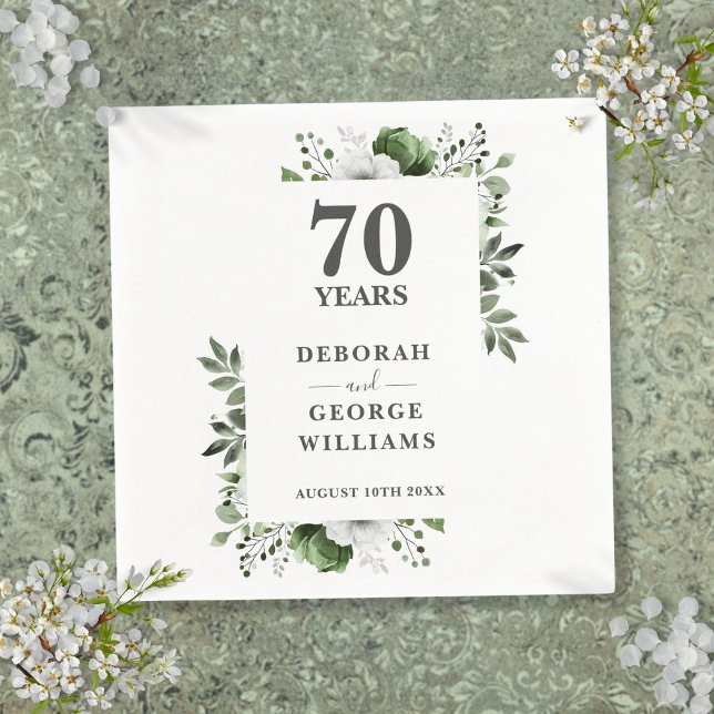 Guardanapo De Papel Aniversário de Casamento de Platinum Greenery Flor (Platinum Greenery Floral 70th Wedding Anniversary Napkins)